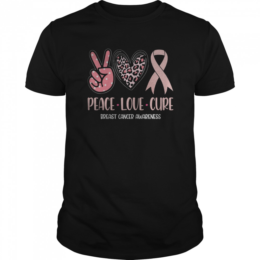 Breast Cancer Peace Love Cure In October We Wear Pink Ribbon  Classic Men's T-shirt