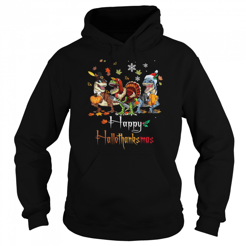 Dino T-rex Happy Hallothanksmas  Unisex Hoodie