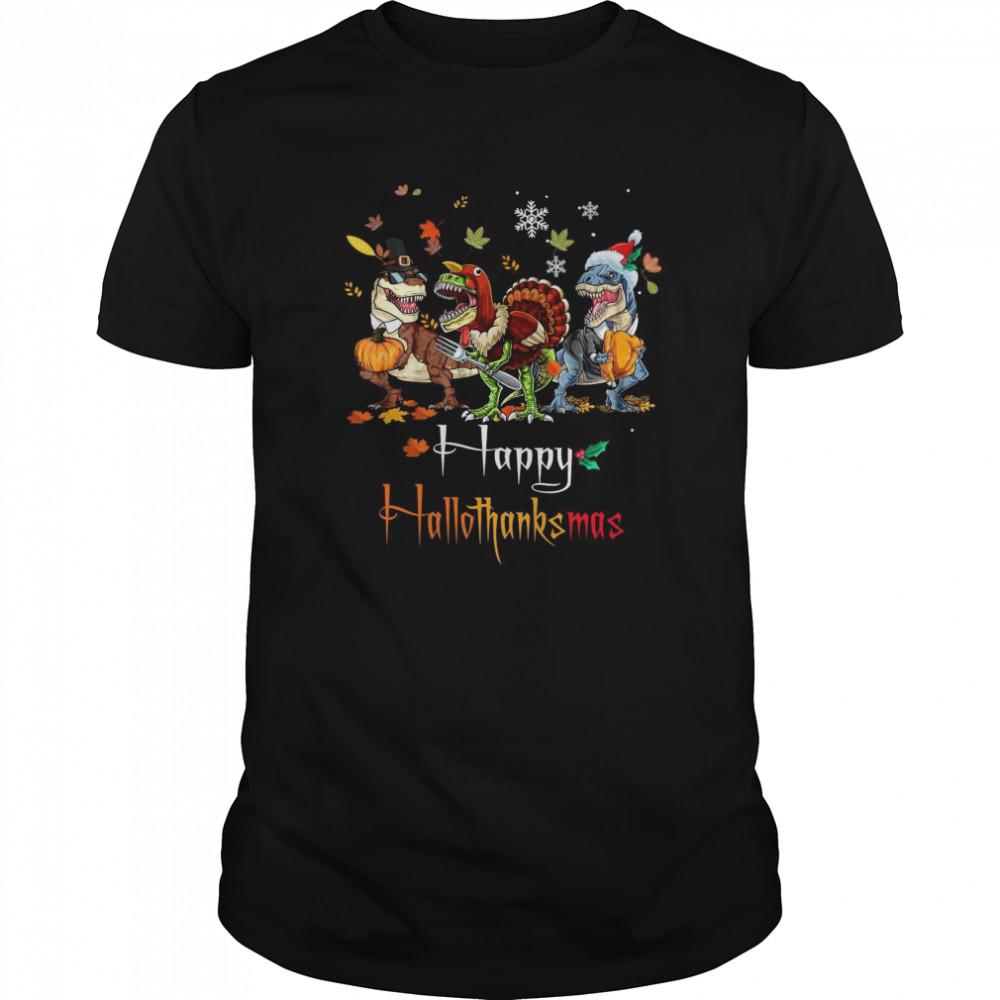 Dino T-rex Happy Hallothanksmas  Classic Men's T-shirt