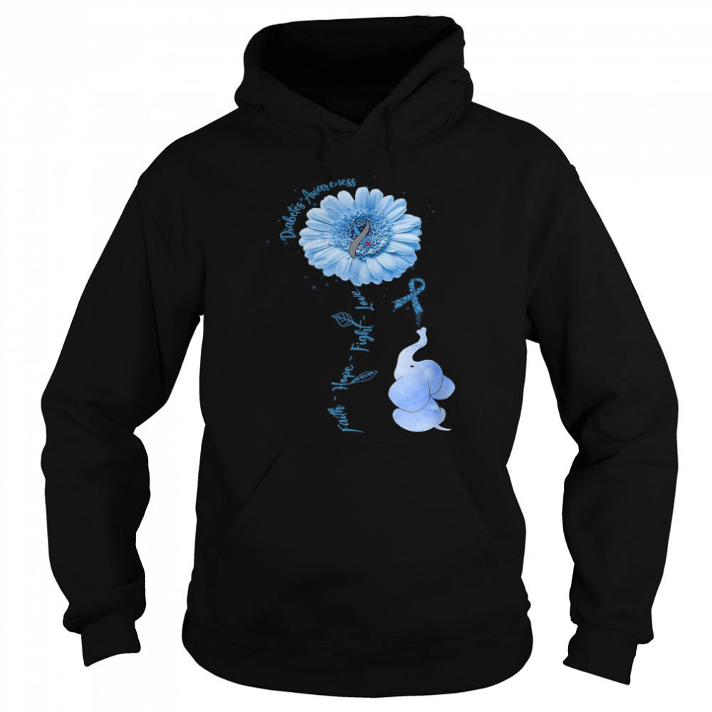 Elephant Diabetes Awareness Faith Hope Fight Love  Unisex Hoodie