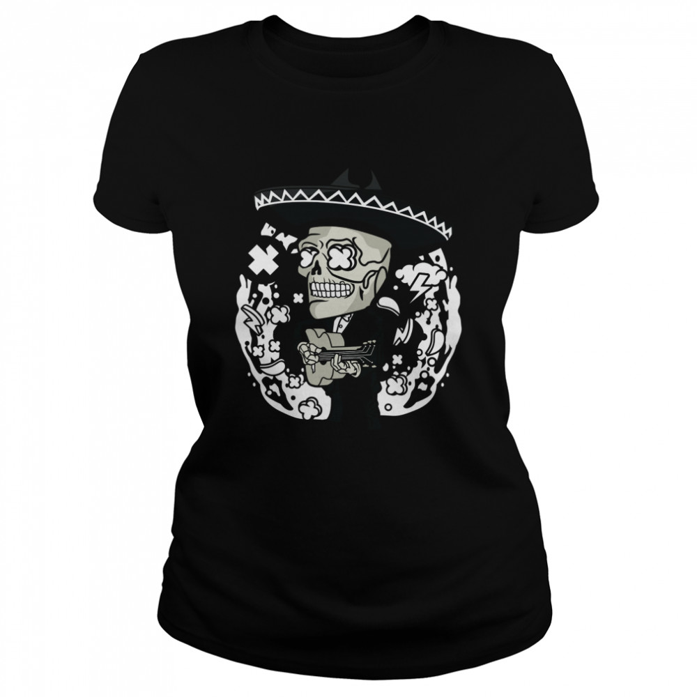 Gentlemen Skeleton Play Guitar Day Of The Dead In Mexican Holiday  Classic Women's T-shirt