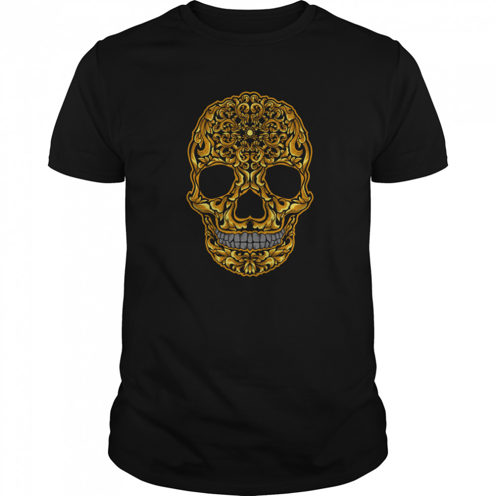 Gold Sugar Skull Day Dead Dia De Los Muertos shirt