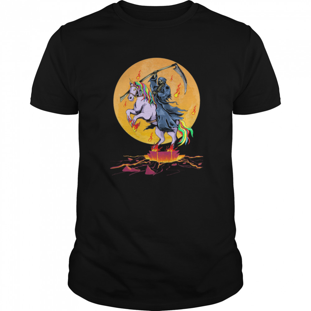 Grim Reaper With Unicorn Under The Moon Halloween Costume shirt