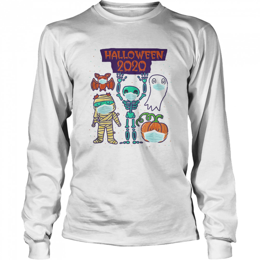 Halloween 2020 Skeleton Pumpkin Ghost Quarantine  Long Sleeved T-shirt