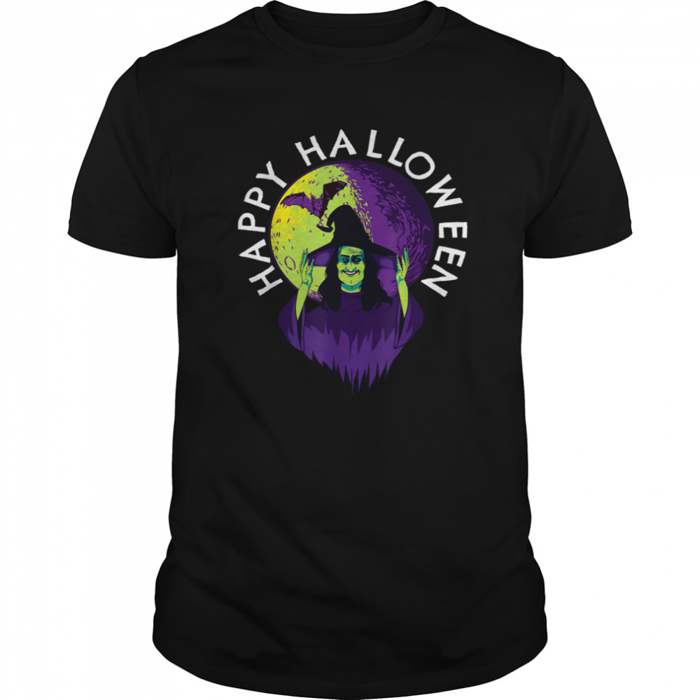 Halloween Spooky Witch and Vampire Bat in Full Moon shirt