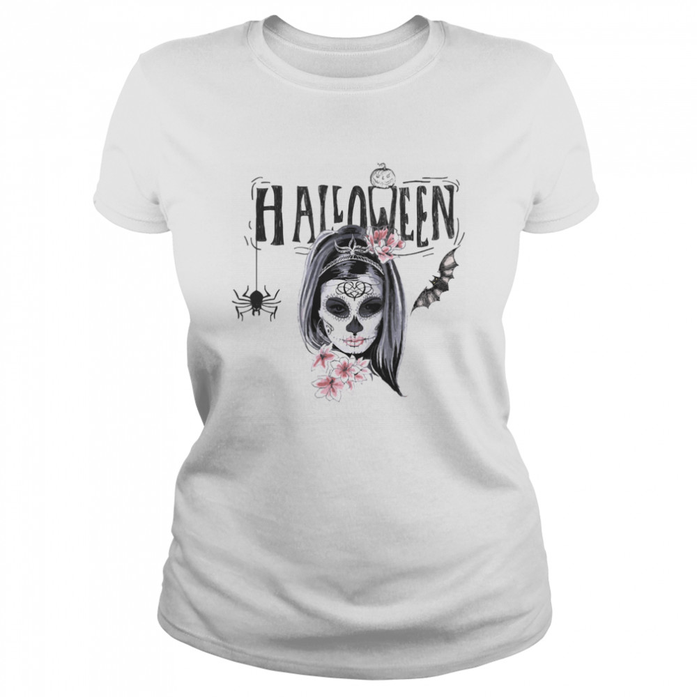 Halloween Sugar Skull Girl Day Of Dead Muertos  Classic Women's T-shirt