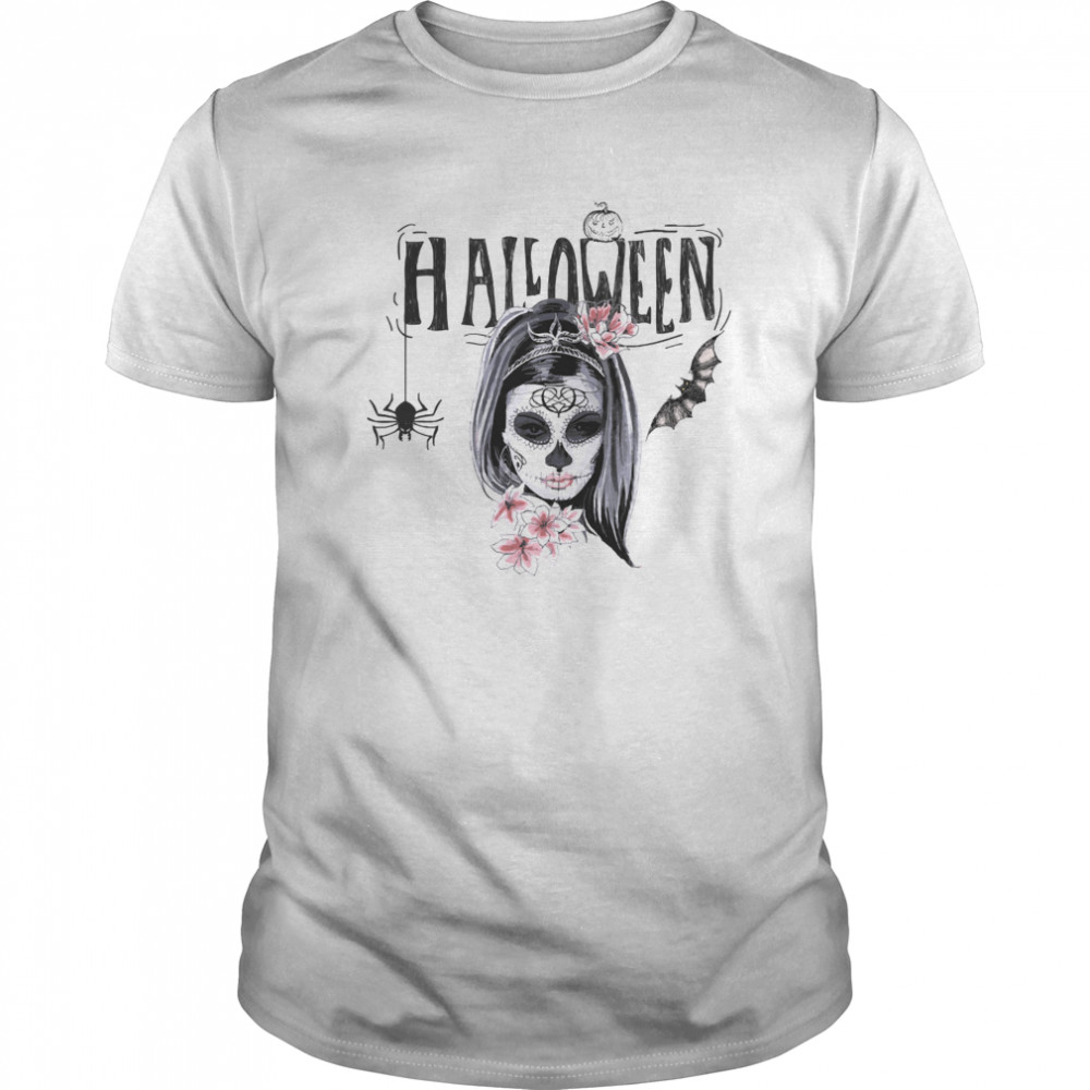 Halloween Sugar Skull Girl Day Of Dead Muertos  Classic Men's T-shirt