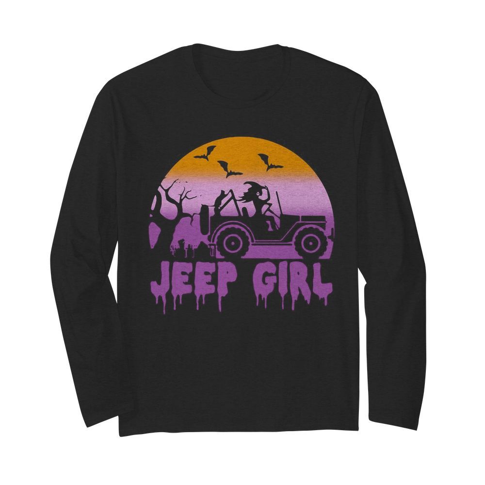 Halloween Witch Drive Jeep Jeep Girl  Long Sleeved T-shirt 