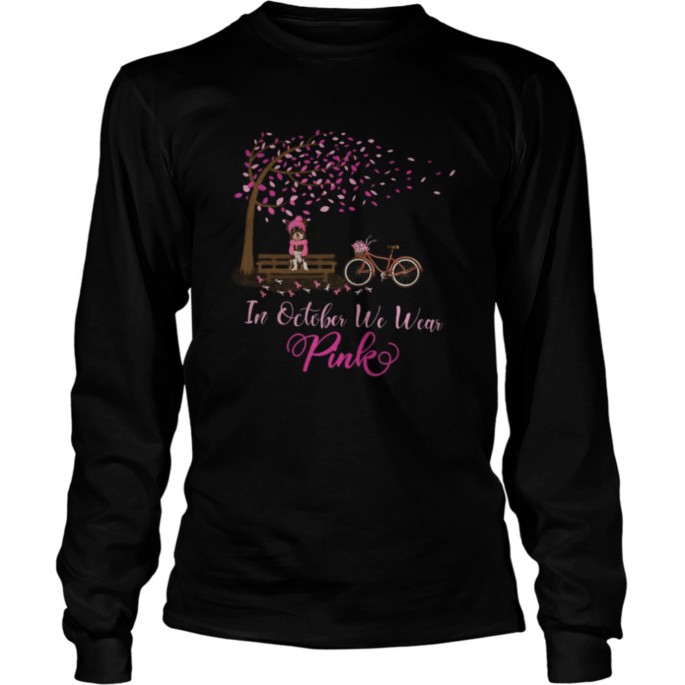 In October We Wear Pink Chihuahua Fall Leaves Breast Cancer  Long Sleeved T-shirt