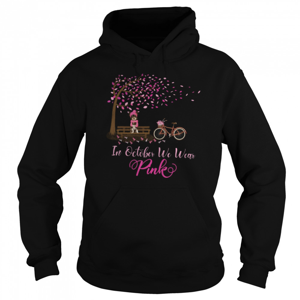 In October We Wear Pink Chihuahua Fall Leaves Breast Cancer  Unisex Hoodie