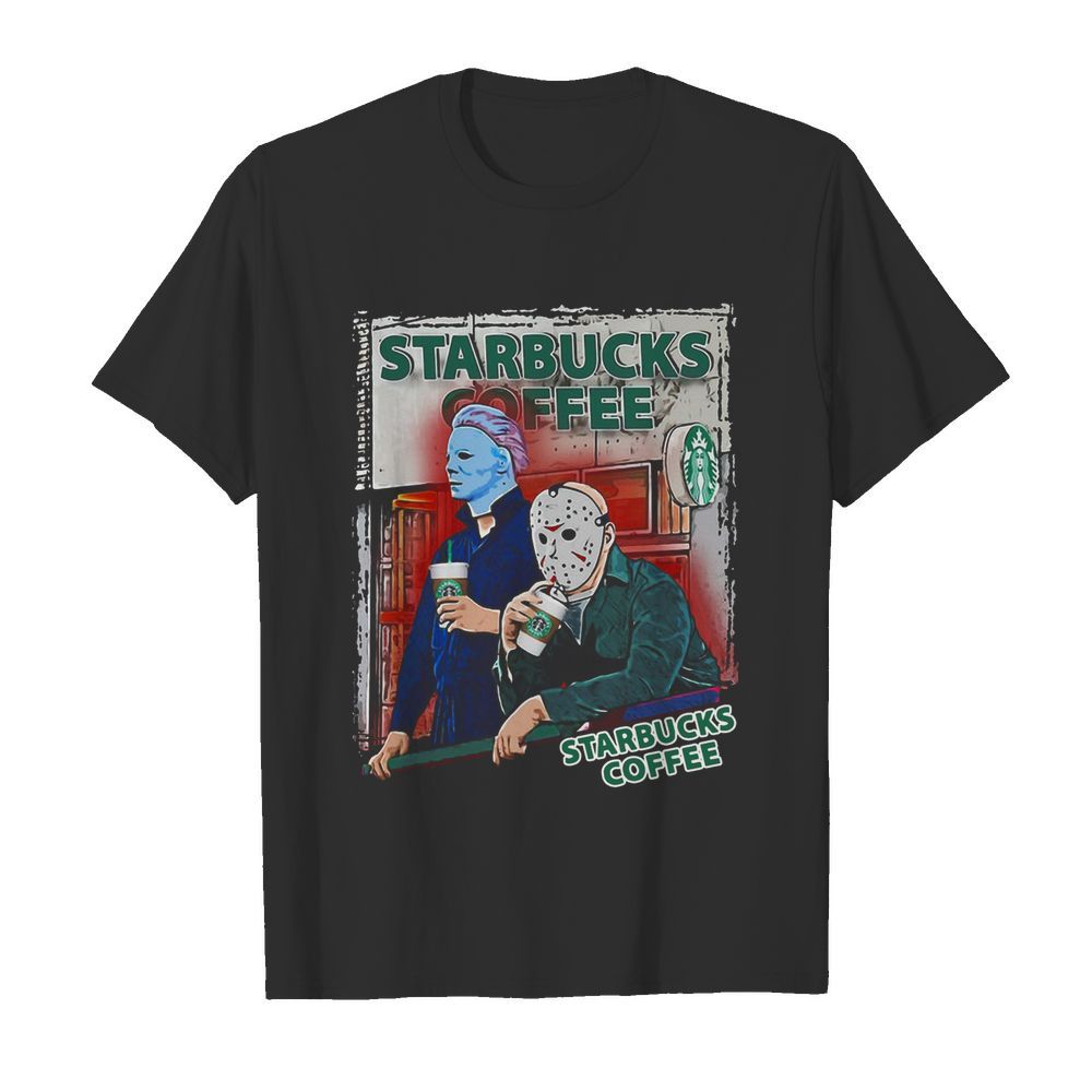 Jason Voorhees And Michael Myers Drink Starbucks Coffee  Classic Men's T-shirt