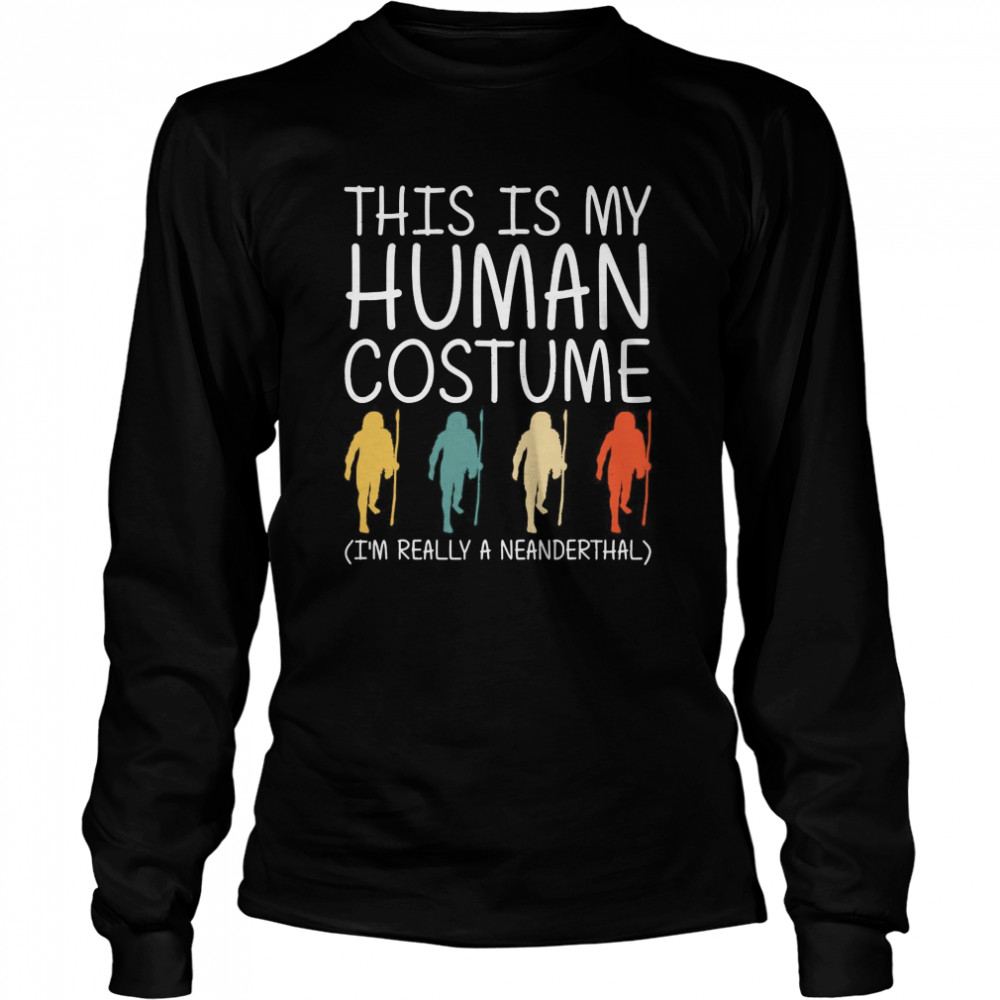 Neanderthal Halloween Human Costume Primate Easy Diy  Long Sleeved T-shirt