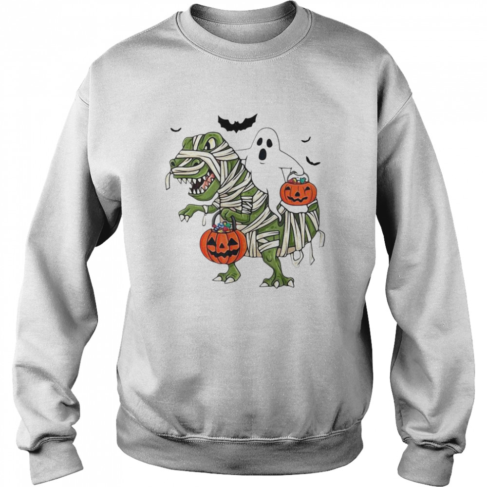 Premium Dinosaur T-rex And Ghost Halloween Pumpkin  Unisex Sweatshirt