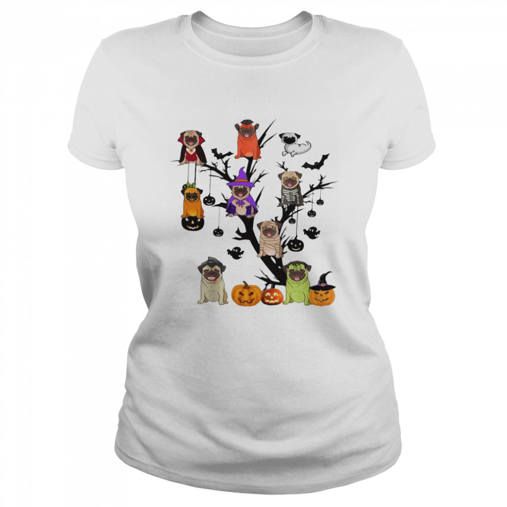 Pug Dog Halloween Tree  Classic Women's T-shirt