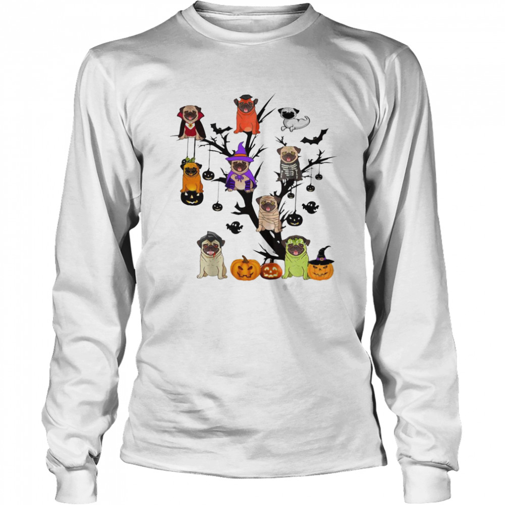 Pug Dog Halloween Tree  Long Sleeved T-shirt