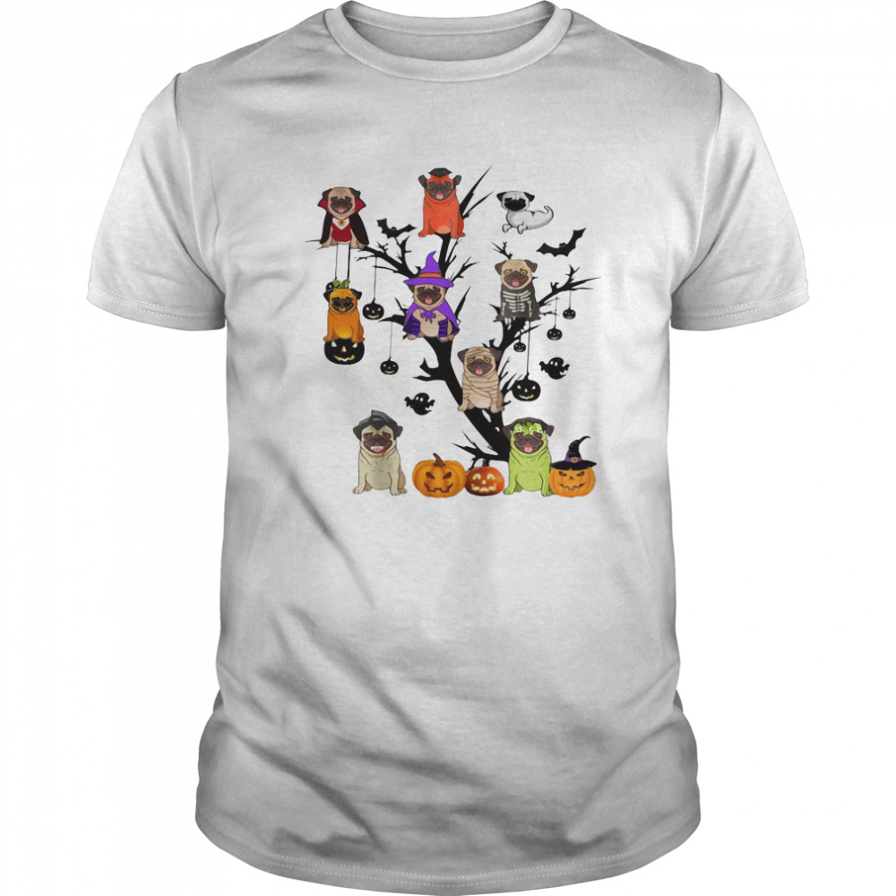 Pug Dog Halloween Tree  Classic Men's T-shirt