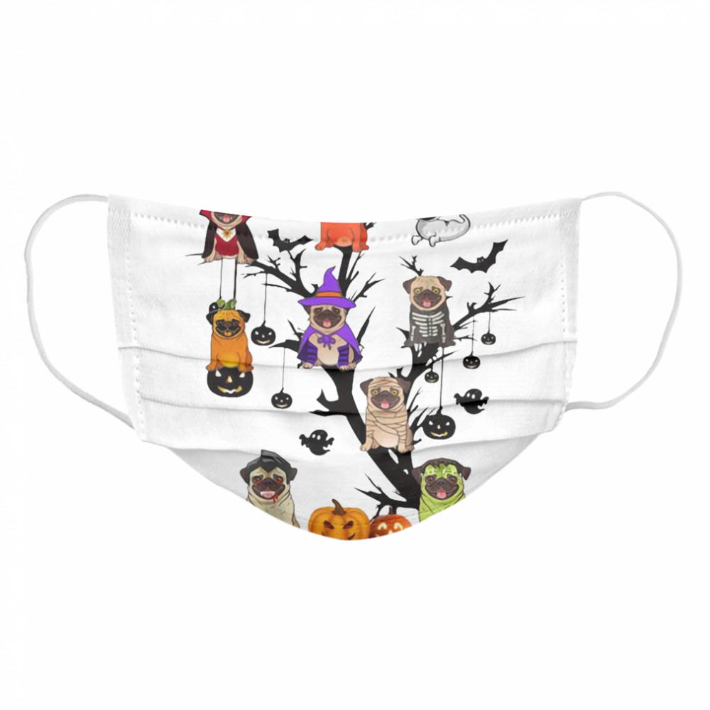 Pug Dog Halloween Tree  Cloth Face Mask