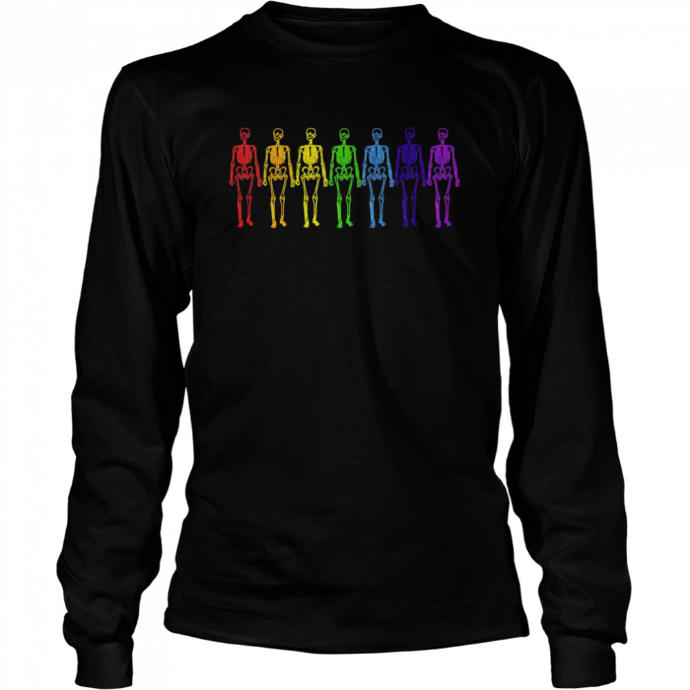 Rainbow Skeletons Day Of The Dead Halloween  Long Sleeved T-shirt