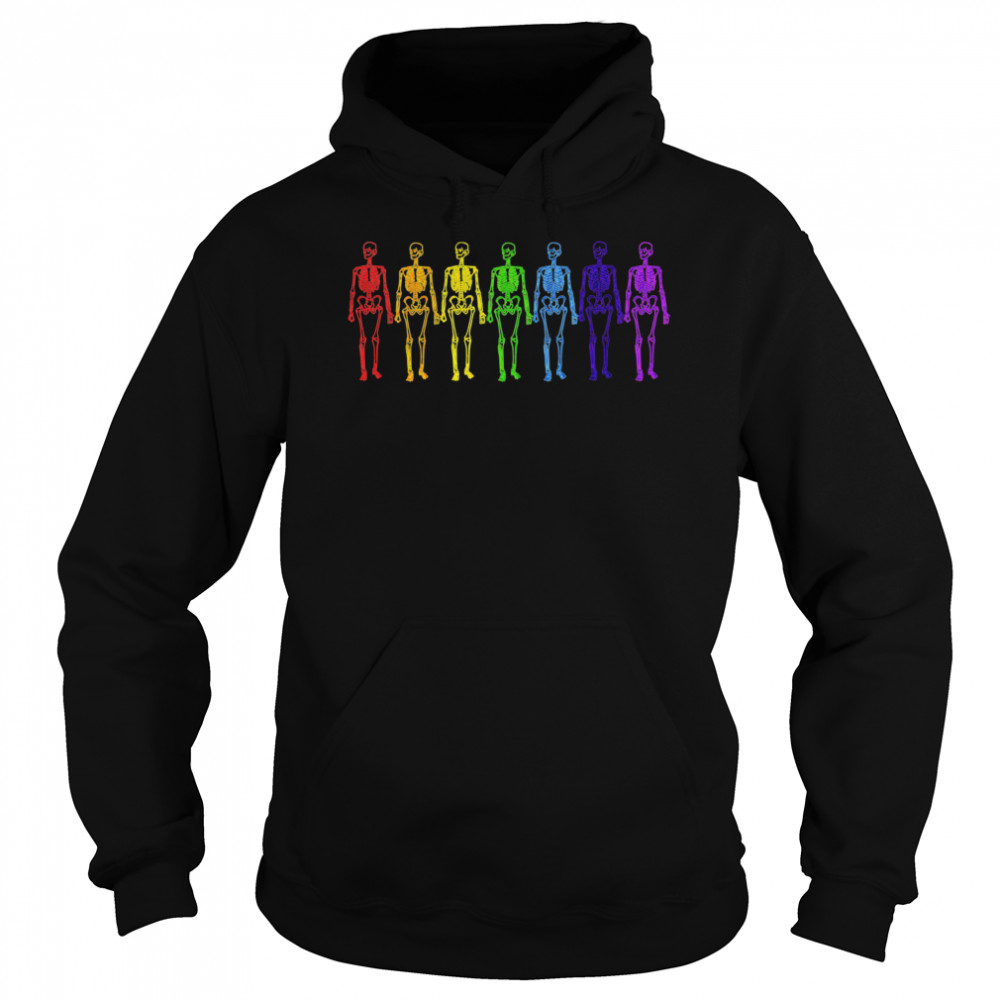 Rainbow Skeletons Day Of The Dead Halloween  Unisex Hoodie