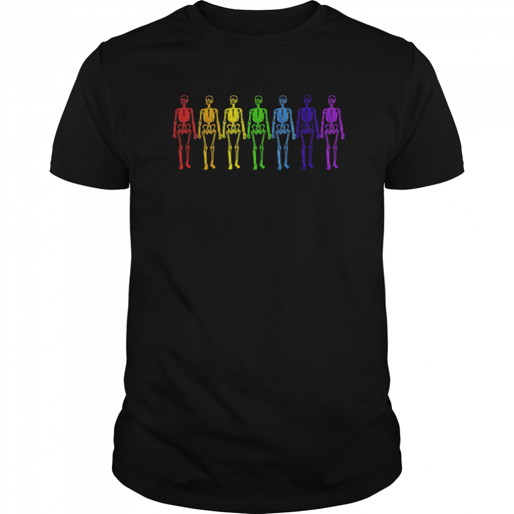 Rainbow Skeletons Day Of The Dead Halloween  Classic Men's T-shirt