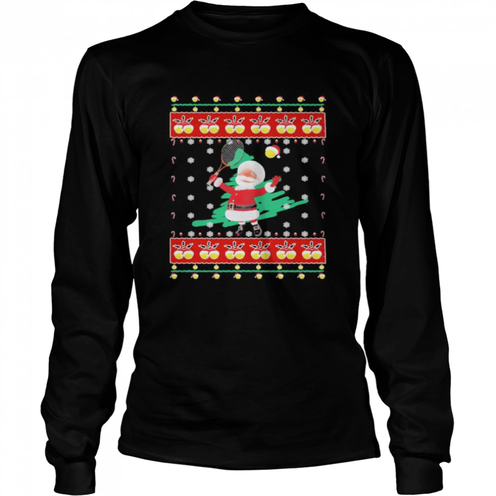 Santa claus playing badminton ugly christmas  Long Sleeved T-shirt