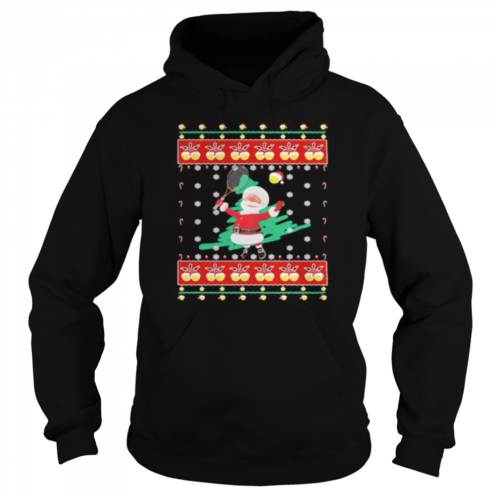 Santa claus playing badminton ugly christmas  Unisex Hoodie