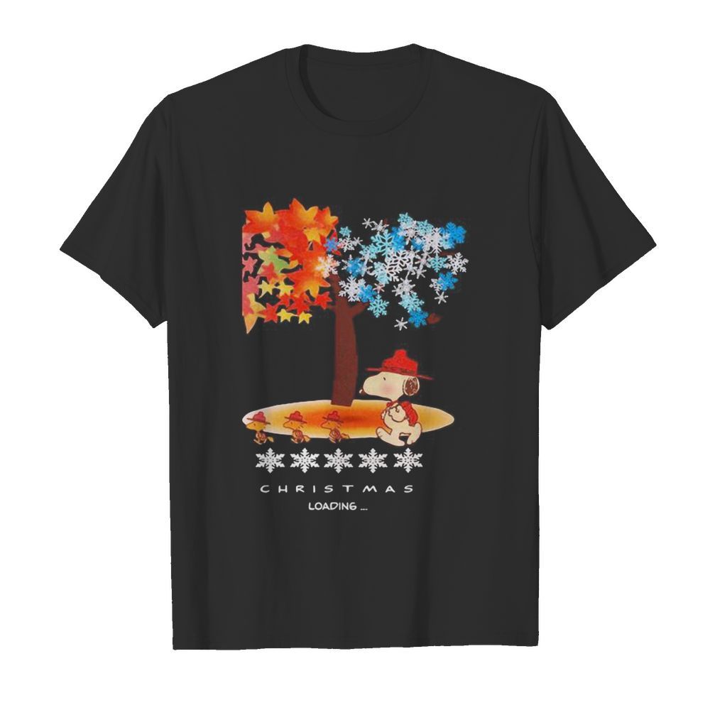 Snoopy and woodstock fall leaves snowflakes tree merry christmas loading shirt