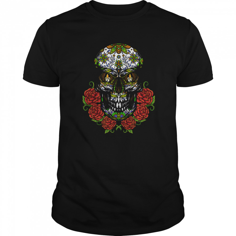 Sugar Skull In Flower Day Of Dead Dia De Muertos shirt