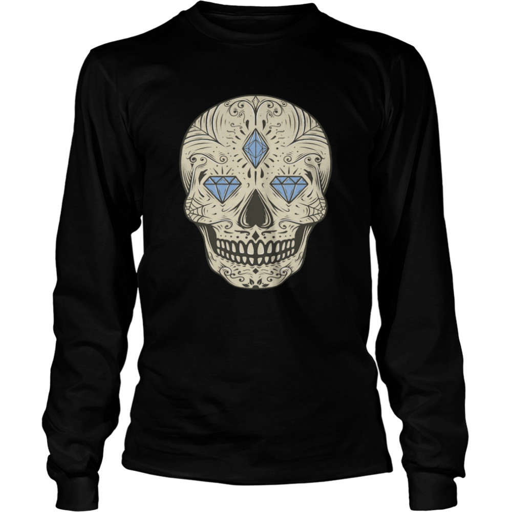 Sugar Skull Jewel Day Dead Muertos Vintage  Long Sleeved T-shirt