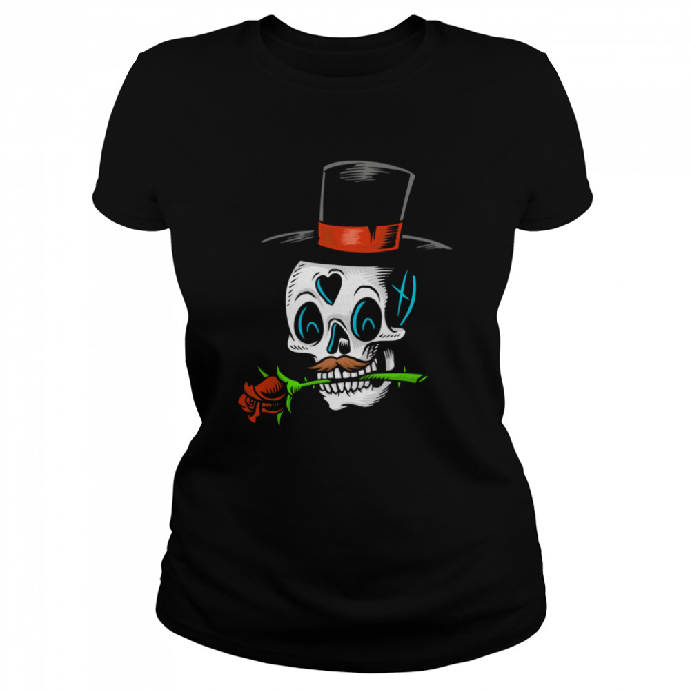 The Man With Rose Sugar Skull Dia De Muertos Day Of Dead  Classic Women's T-shirt