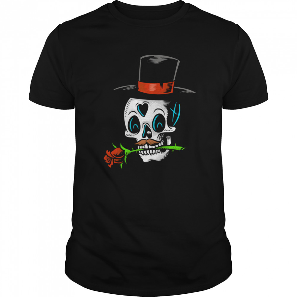 The Man With Rose Sugar Skull Dia De Muertos Day Of Dead  Classic Men's T-shirt