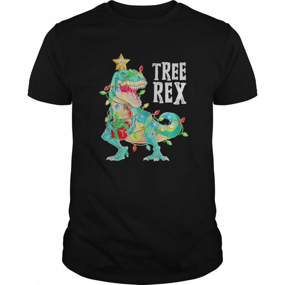 Tyrannosaurus Tree Rex Christmas Lights  Classic Men's T-shirt