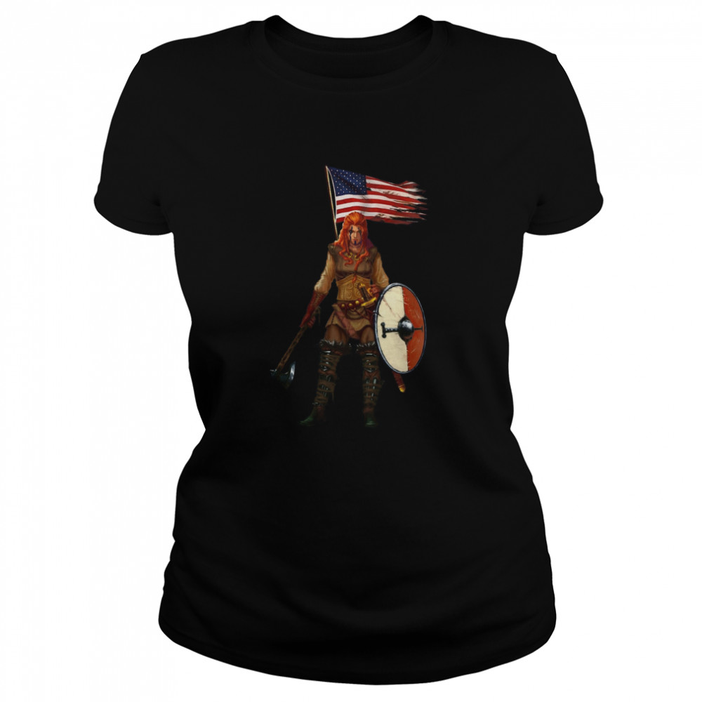 Viking Lady American Flag  Classic Women's T-shirt