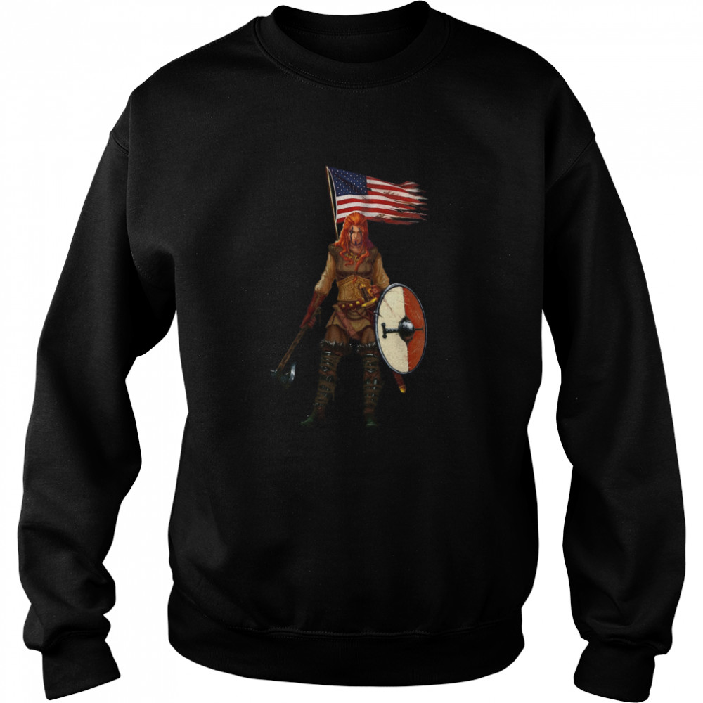 Viking Lady American Flag  Unisex Sweatshirt