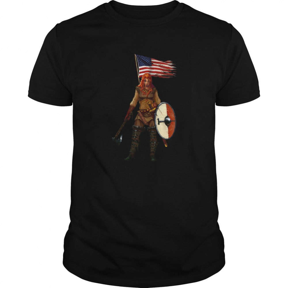 Viking Lady American Flag  Classic Men's T-shirt