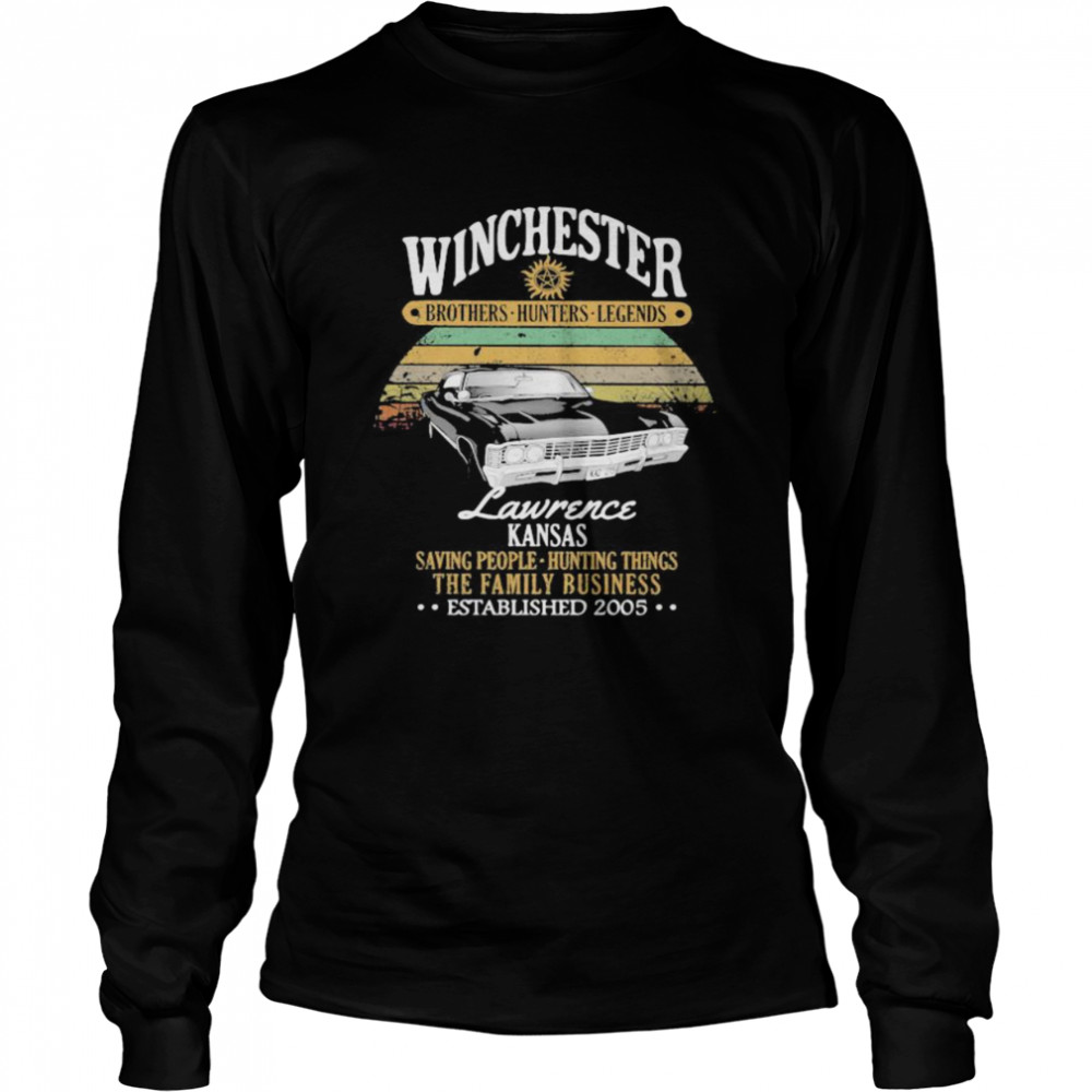 Winchester brothers hunters legends lawrence kansas saving people hunting things the family business vintage retro  Long Sleeved T-shirt