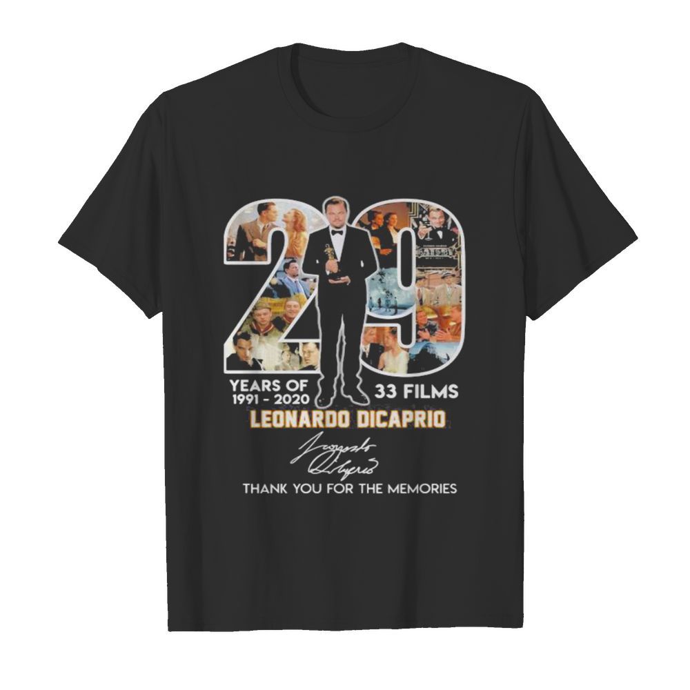 20 years of 1991 2020 33 films leonardo dicaprio thank for the memories signatures shirt