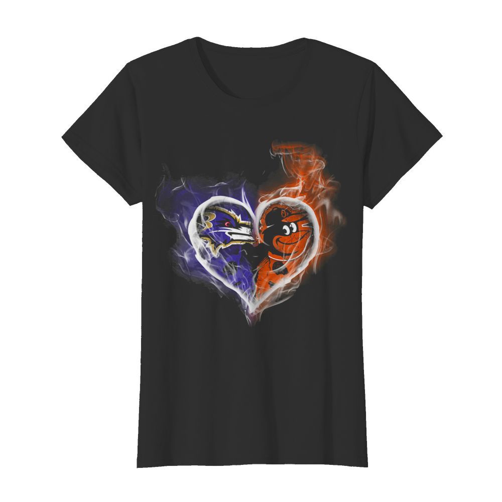 BALTIMORE RAVENS AND BALTIMORE ORIOLES SKULL LOVE  Classic Women's T-shirt