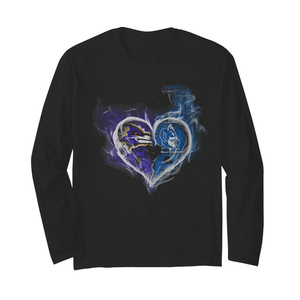 BALTIMORE RAVENS AND DUKE BLUE DEVILS SKULL LOVE  Long Sleeved T-shirt 