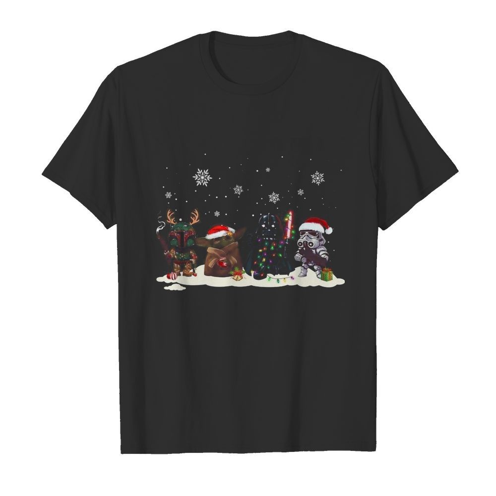 Baby Yoda Boba Fett Darth Vader Star Wars Merry Christmas shirt