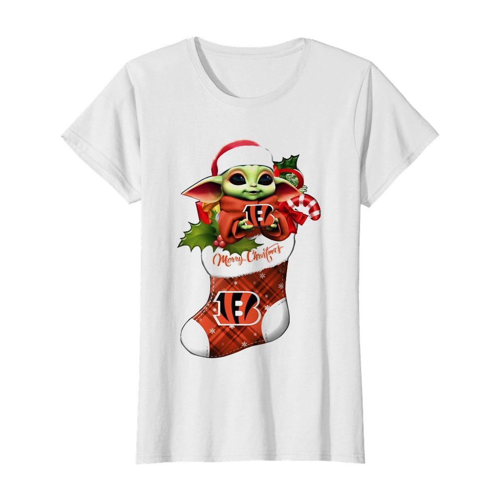 Baby Yoda Hug Cincinnati Bengals Ornament Merry Christmas 2020  Classic Women's T-shirt