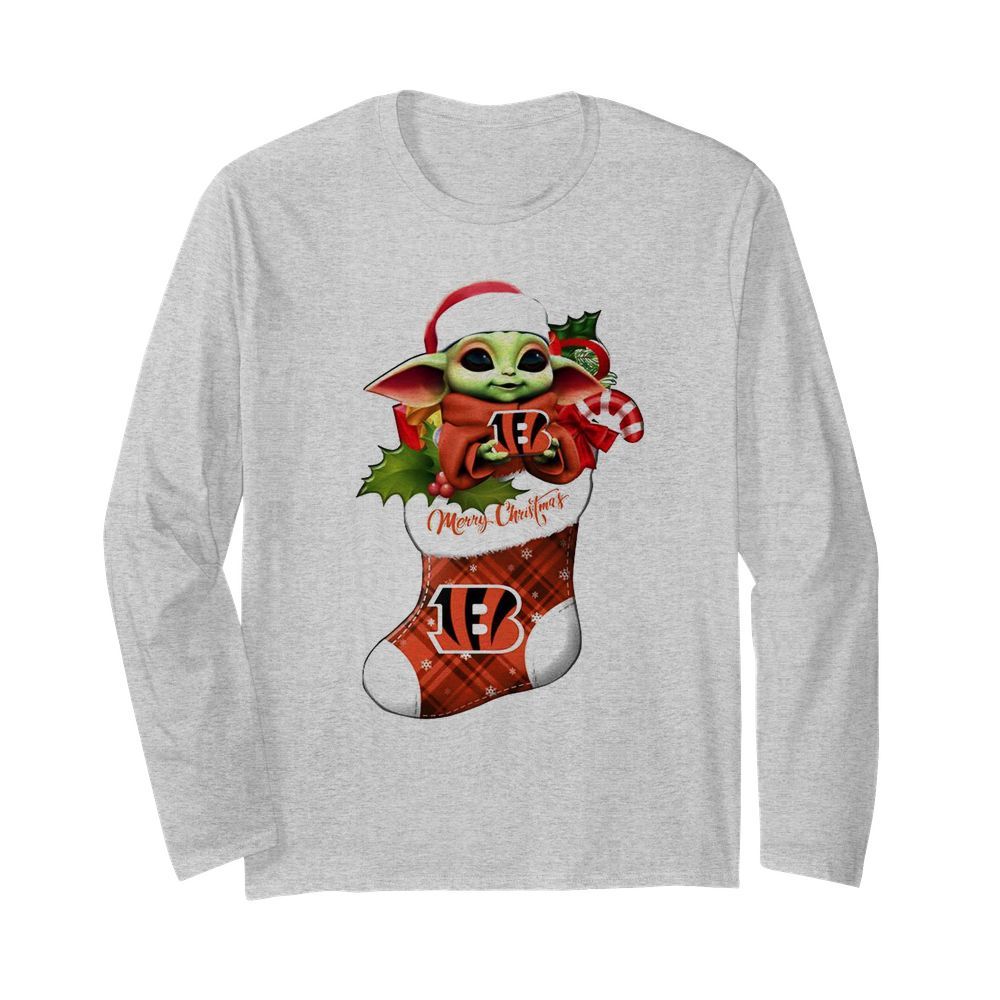 Baby Yoda Hug Cincinnati Bengals Ornament Merry Christmas 2020  Long Sleeved T-shirt 