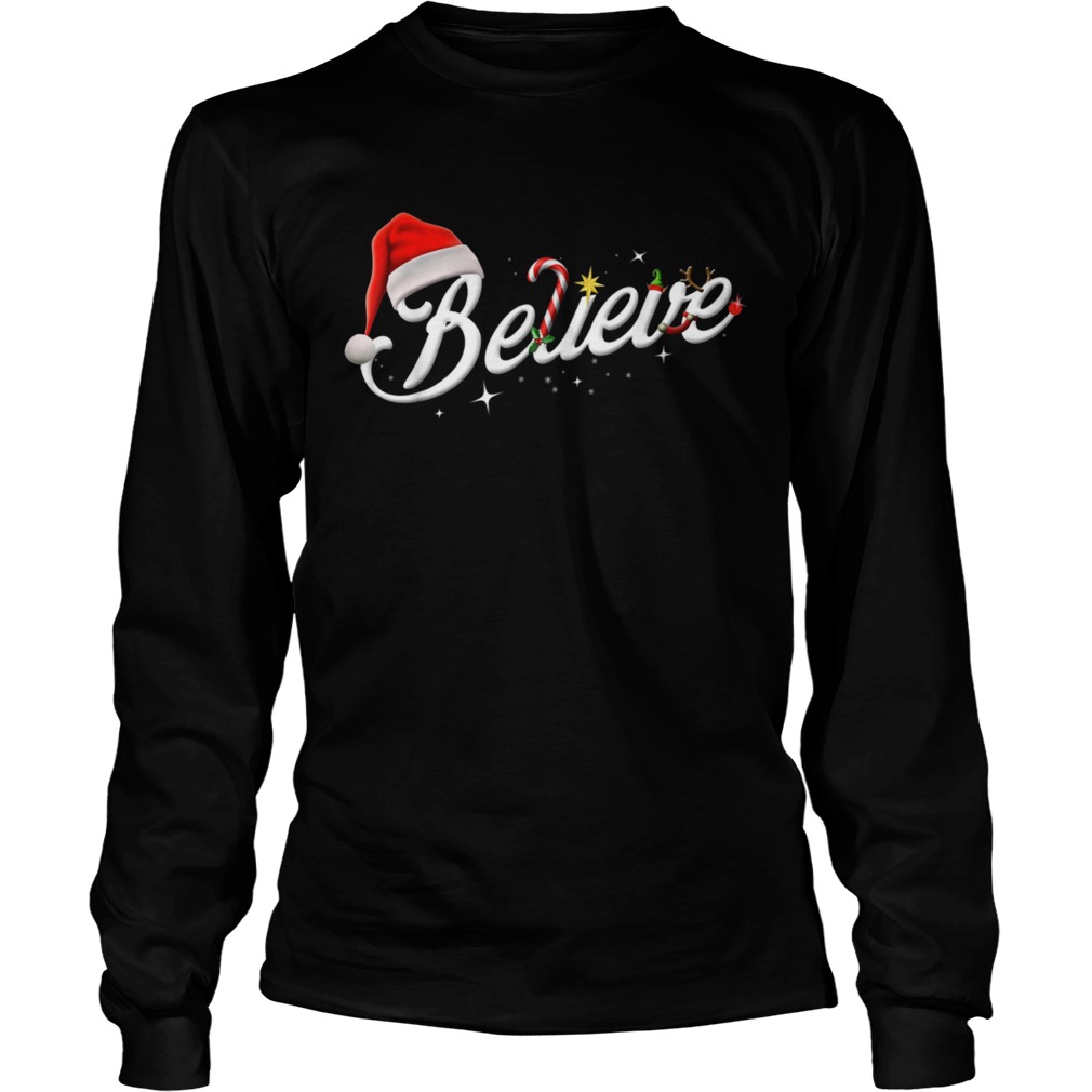 Believe Santa Hat Elf Rudolph Candy Merry Christmas  Long Sleeve