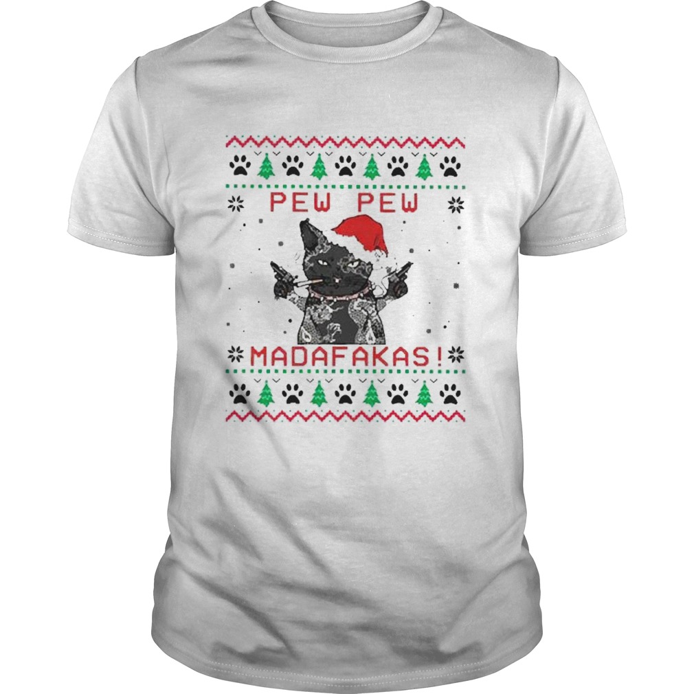 Black Cat Tattoos santa smoking Pew Pew Madafakas Christmas shirt