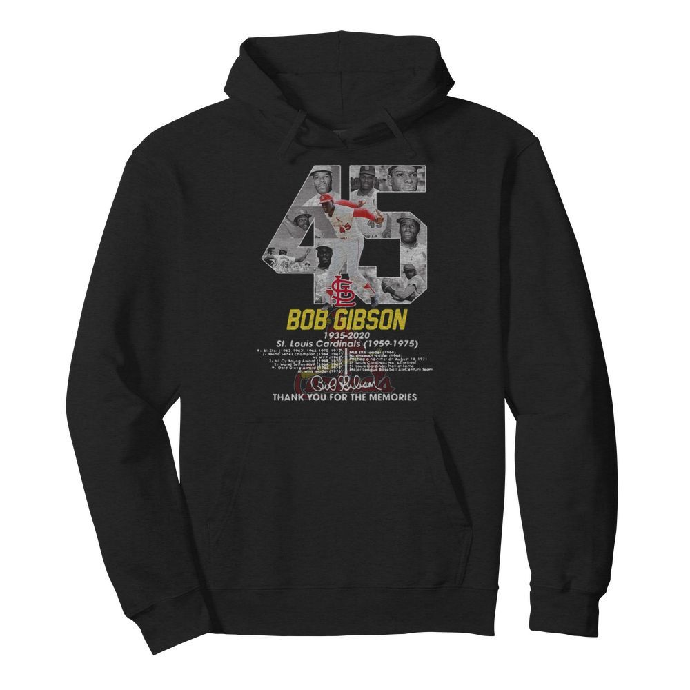 Bob Gibson 1935-2020 St.Louis Cardinals 1959-2975 Thank You For The Memories Signature  Unisex Hoodie