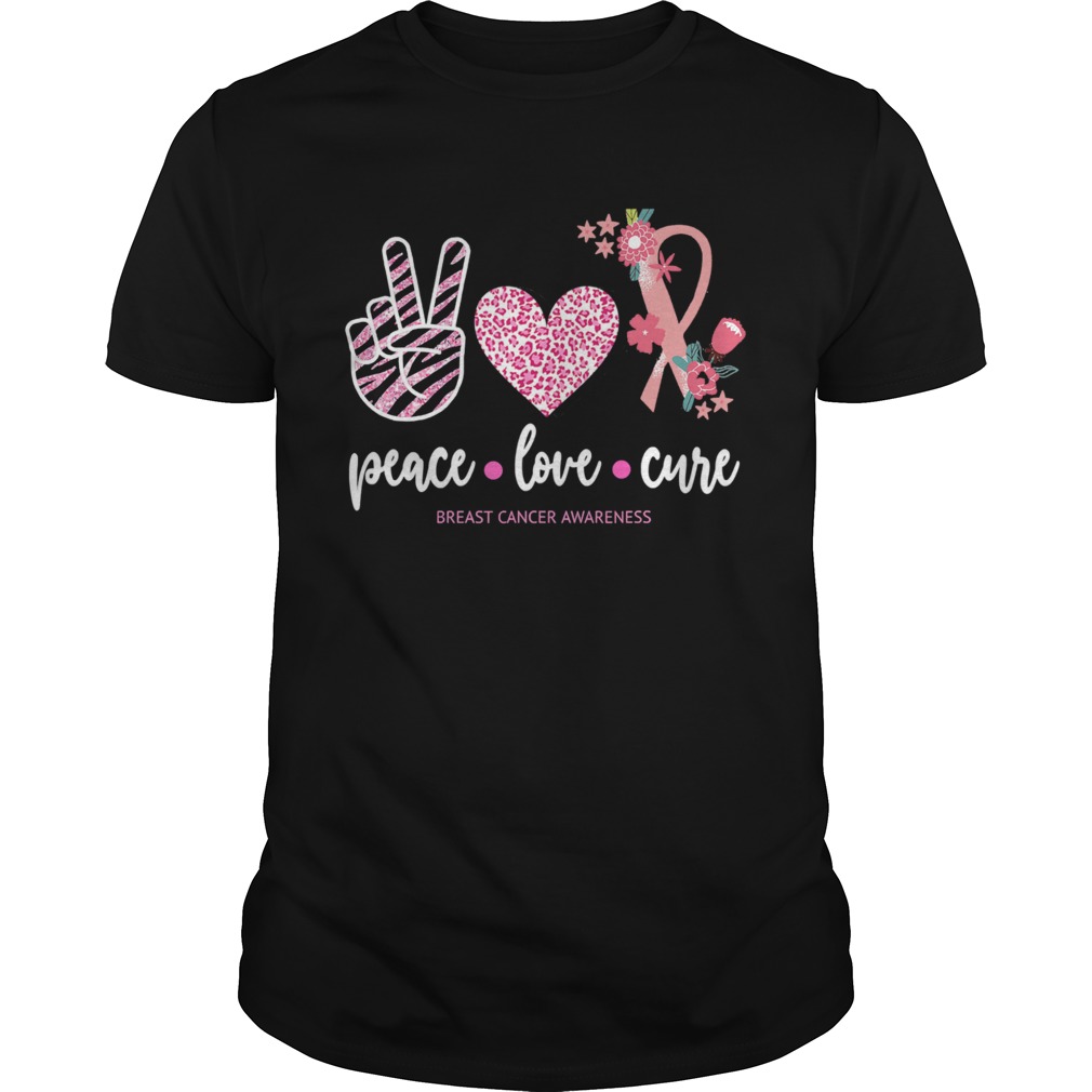 Breast Cancer Awareness Peace Love Cure Pink Ribbon Leopard shirt