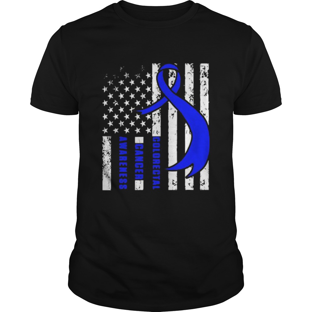 Colorectal Cancer Awareness American Flag Blue Ribbon shirt