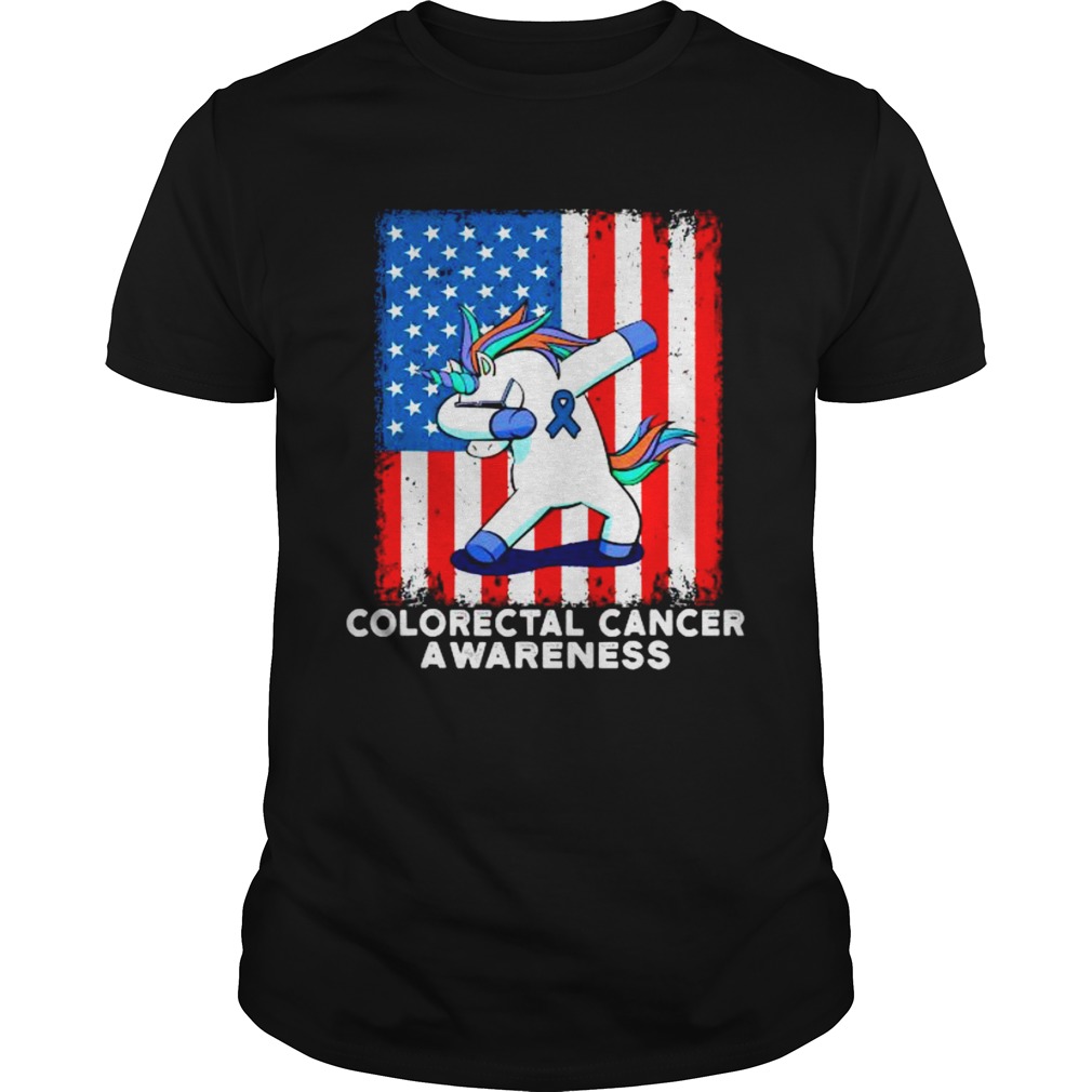 Colorectal Cancer Awareness American Flag Unicorn shirt