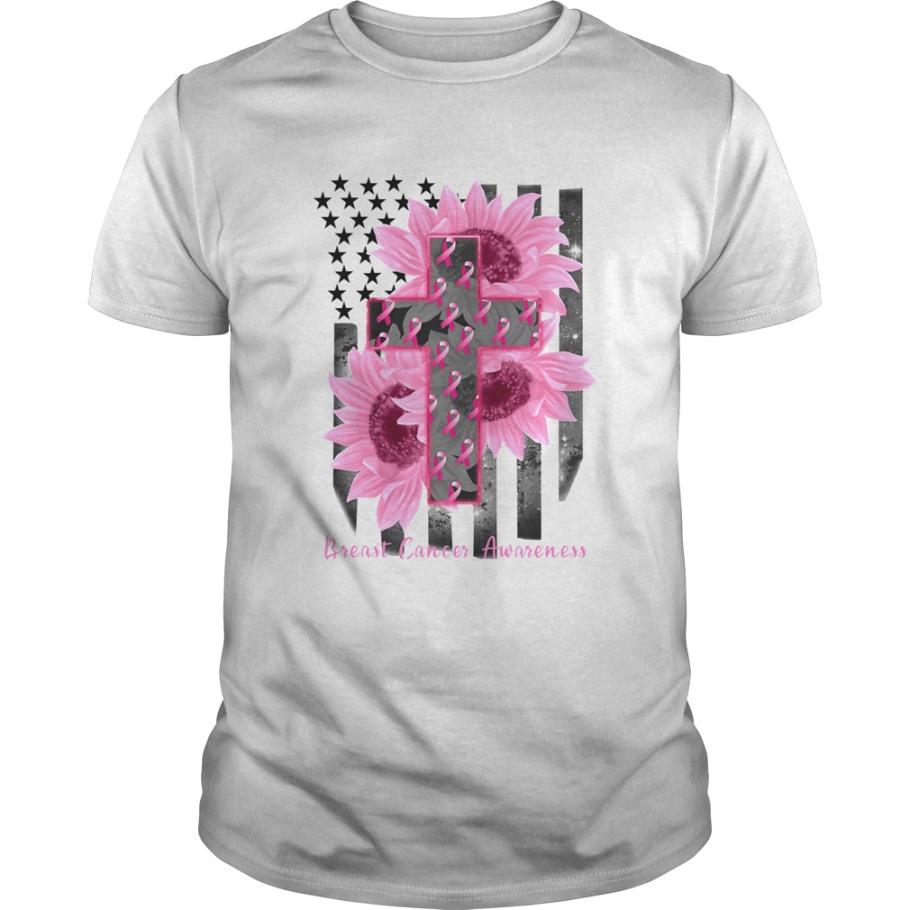 Cross Jesus Flowers Breast Cancer Awareness Flag shirt