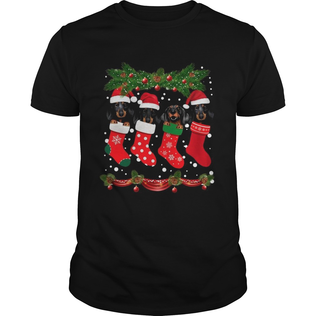 Dachshunds Santa In Socks Crew Neck Merry Christmas shirt